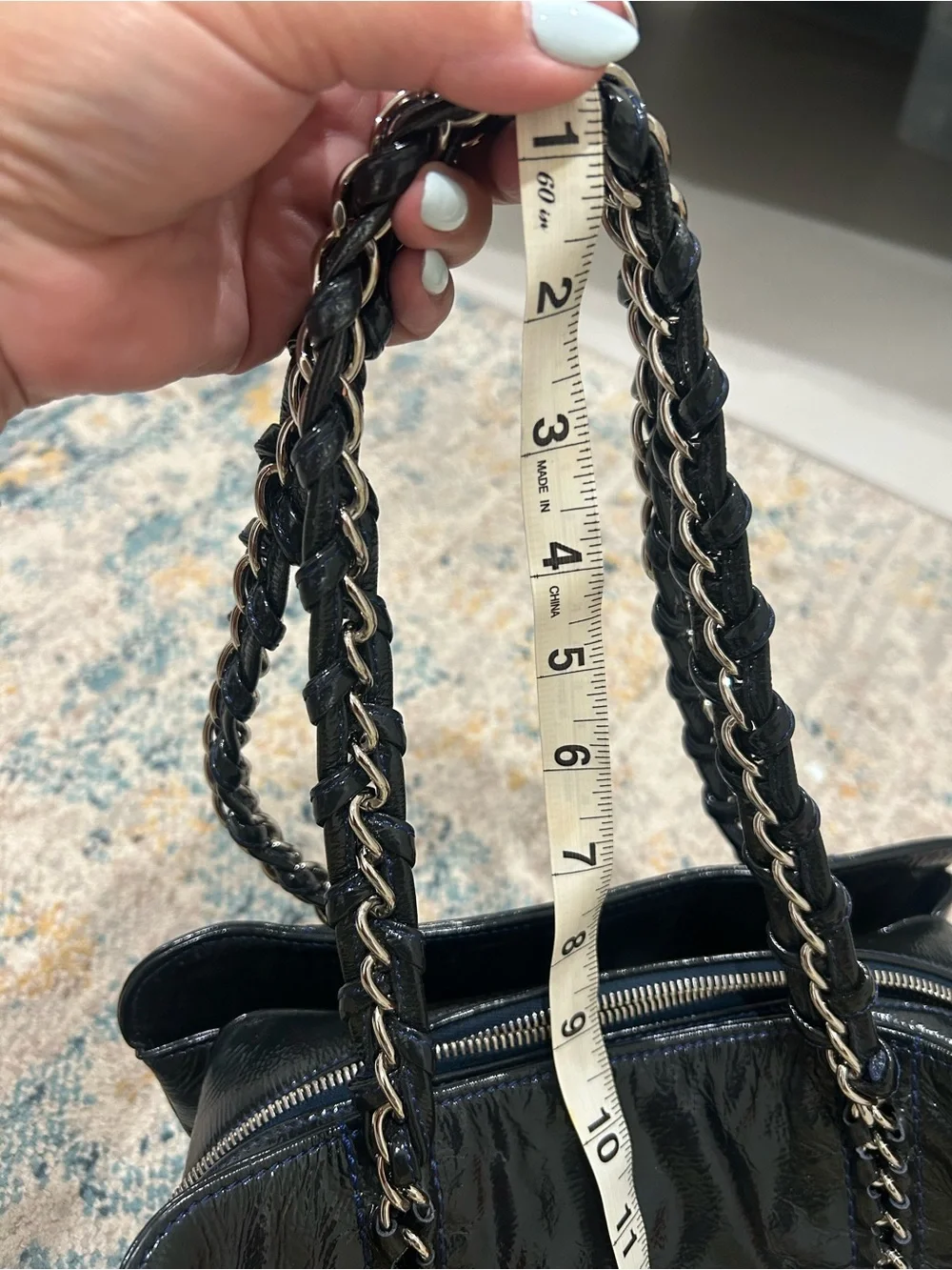 CHANEL Black Quilted Patent Leather Chain Shoulder Bag